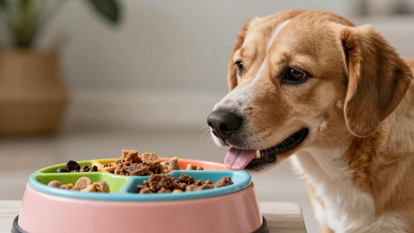 Dog eating from a slow feeder bowl