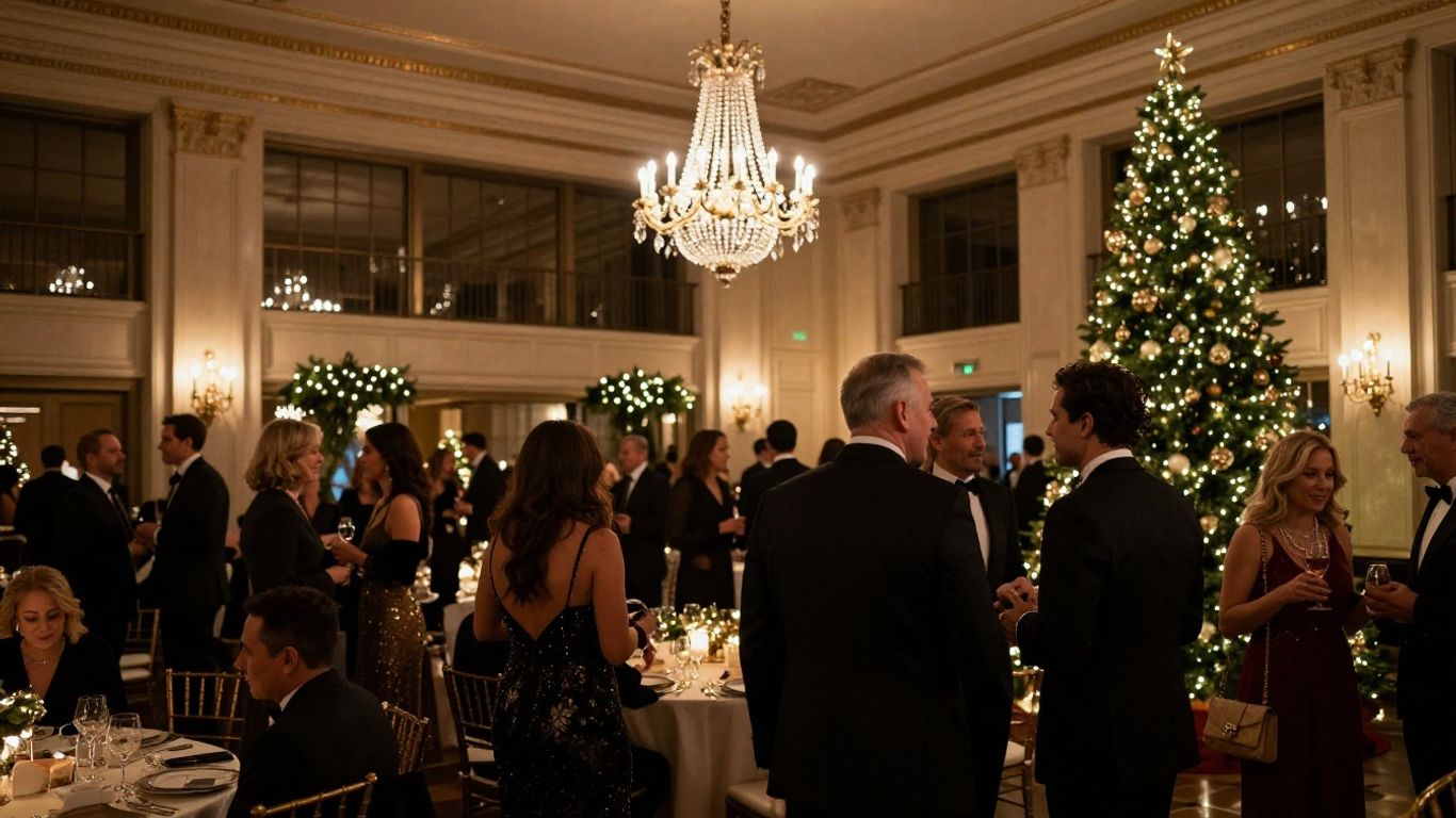 Elegant Dallas ballroom decorated for winter celebrations
