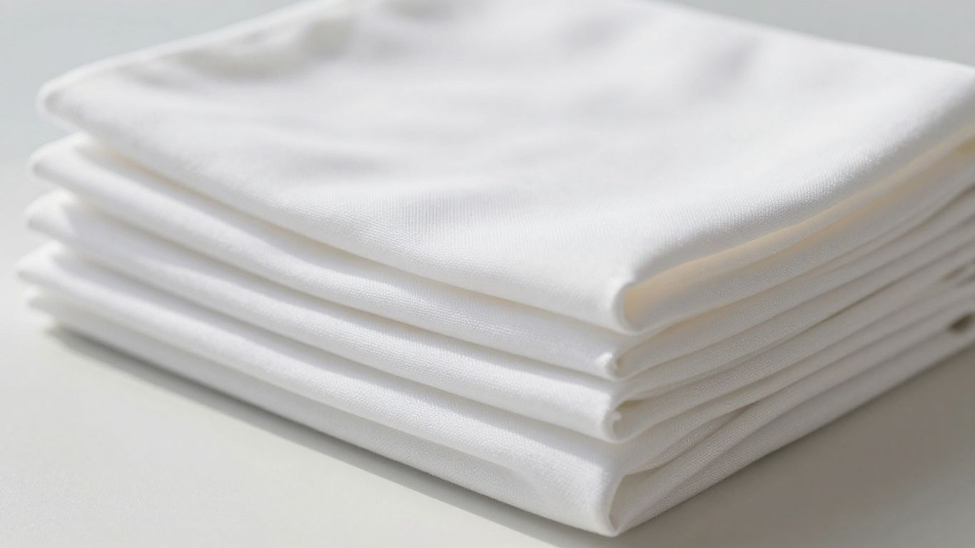 Stack of white catering tablecloths