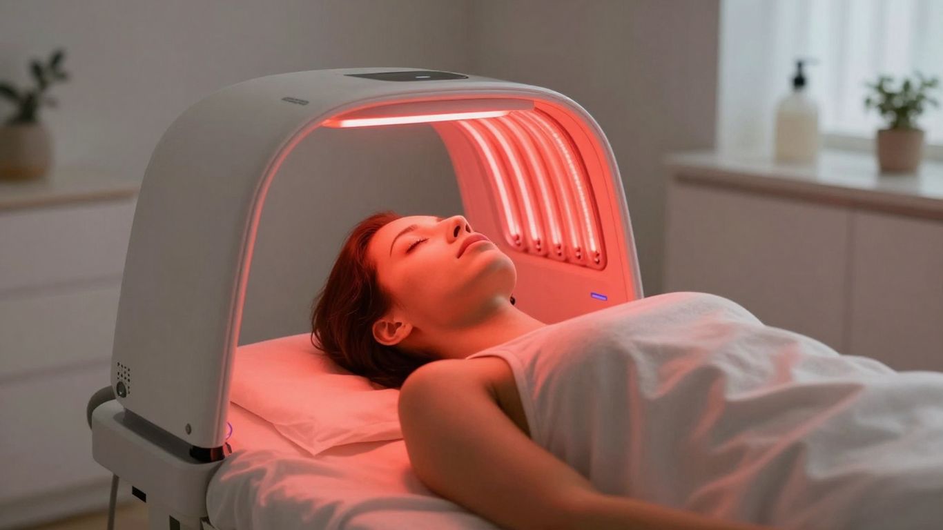 Red light therapy session in a wellness center.