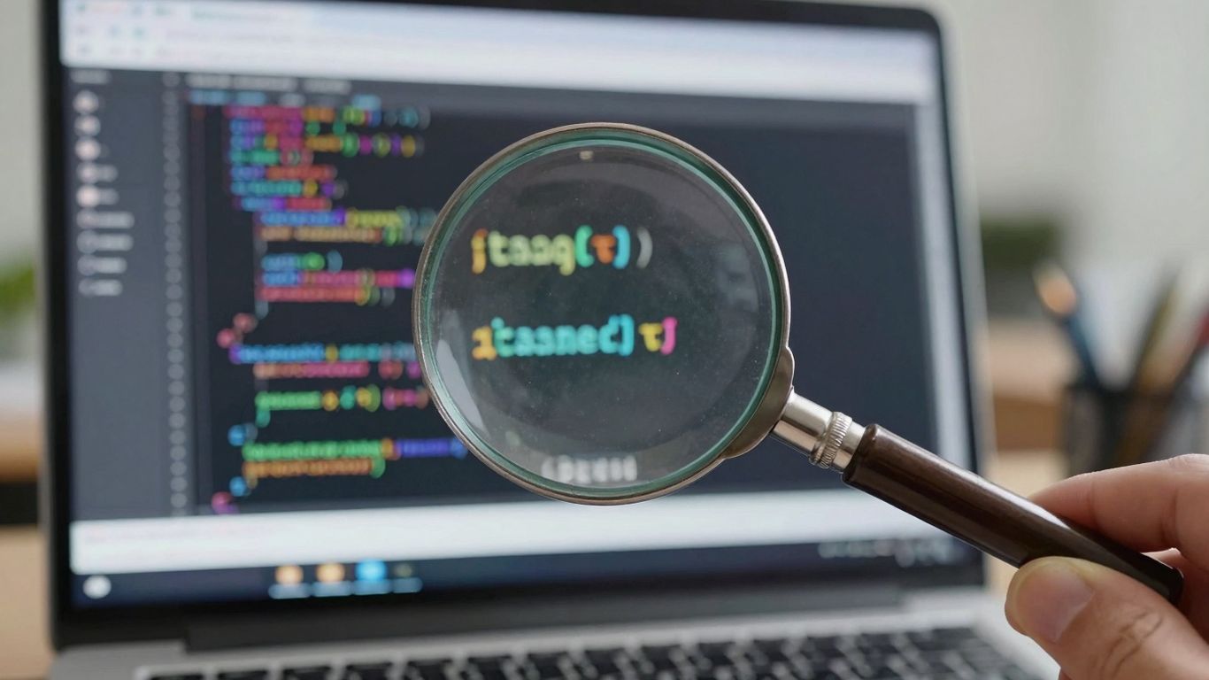 Loupe sur écran d'ordinateur avec code de site web.