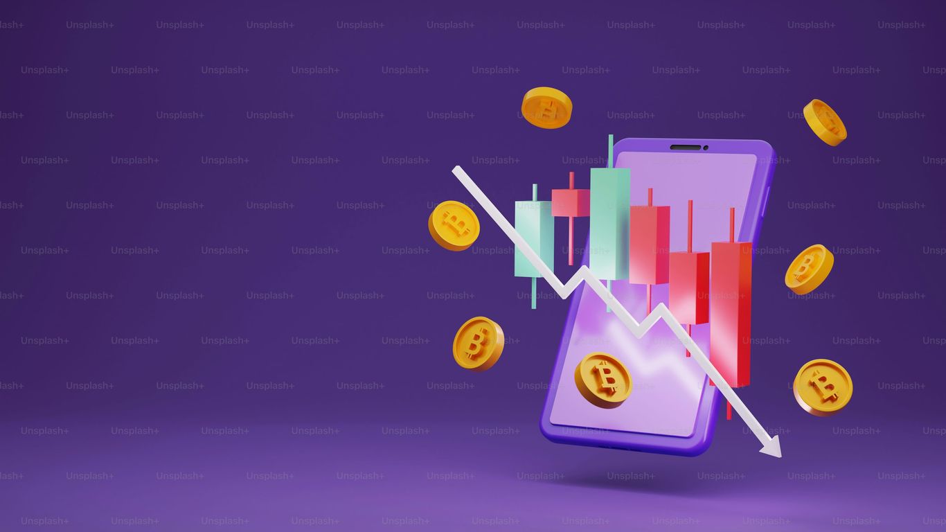 A smartphone displaying financial charts and cryptocurrency symbols.