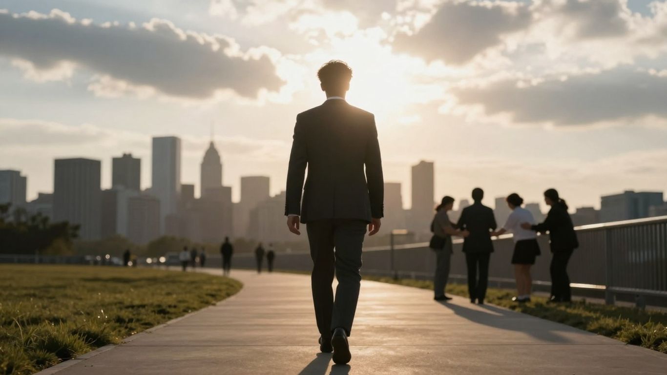 Person walking on career path in homelessness sector.