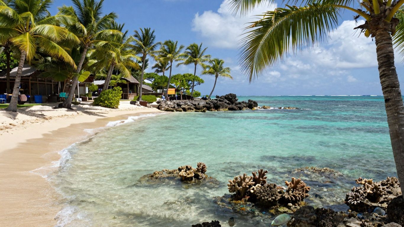 Clear water reveals colorful fish near coral at Santa Maria Beach.