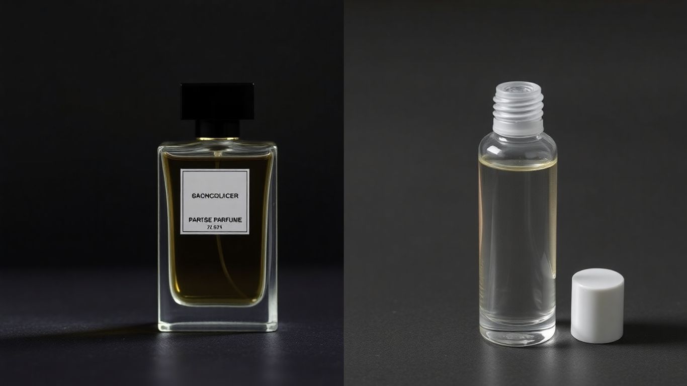 Perfume tester bottle next to a full retail bottle.