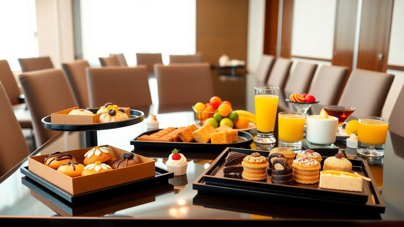 ชุดของว่างวราภรณ์สำหรับงานเลี้ยงในห้องประชุมทันสมัย