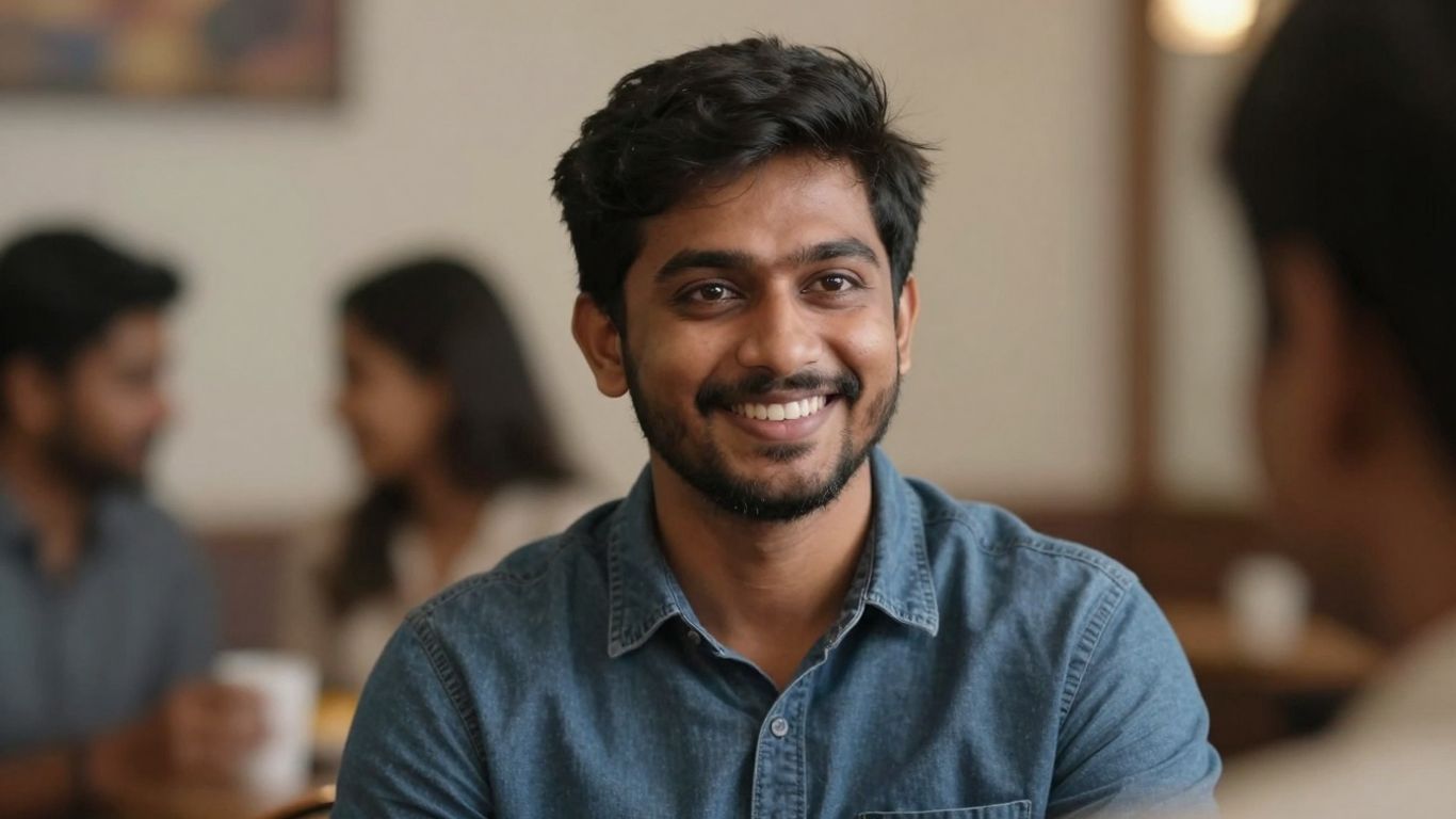 Persoană zâmbind încrezătoare în interacțiune socială.