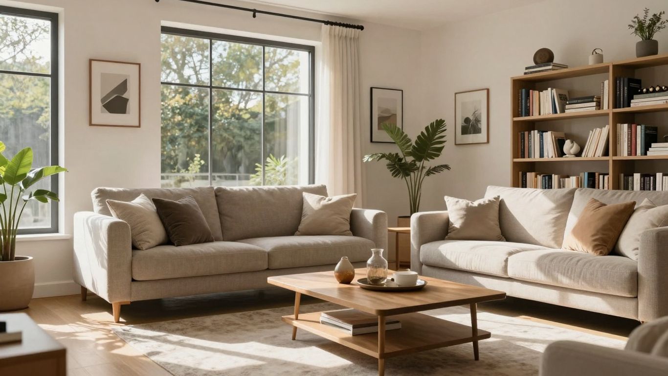 Sala de estar luminosa con sofá y mesa de centro.