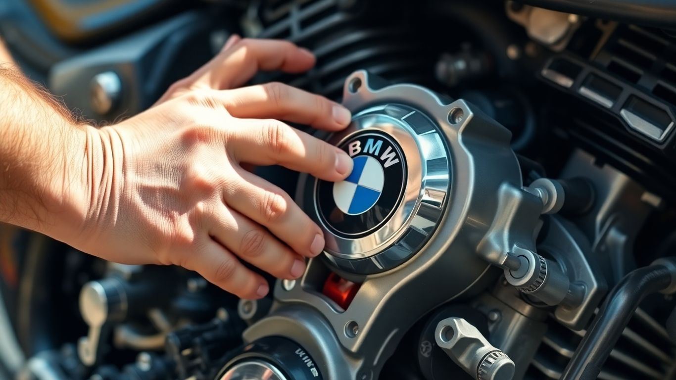 Mechanic inspecting a quality used BMW engine part.
