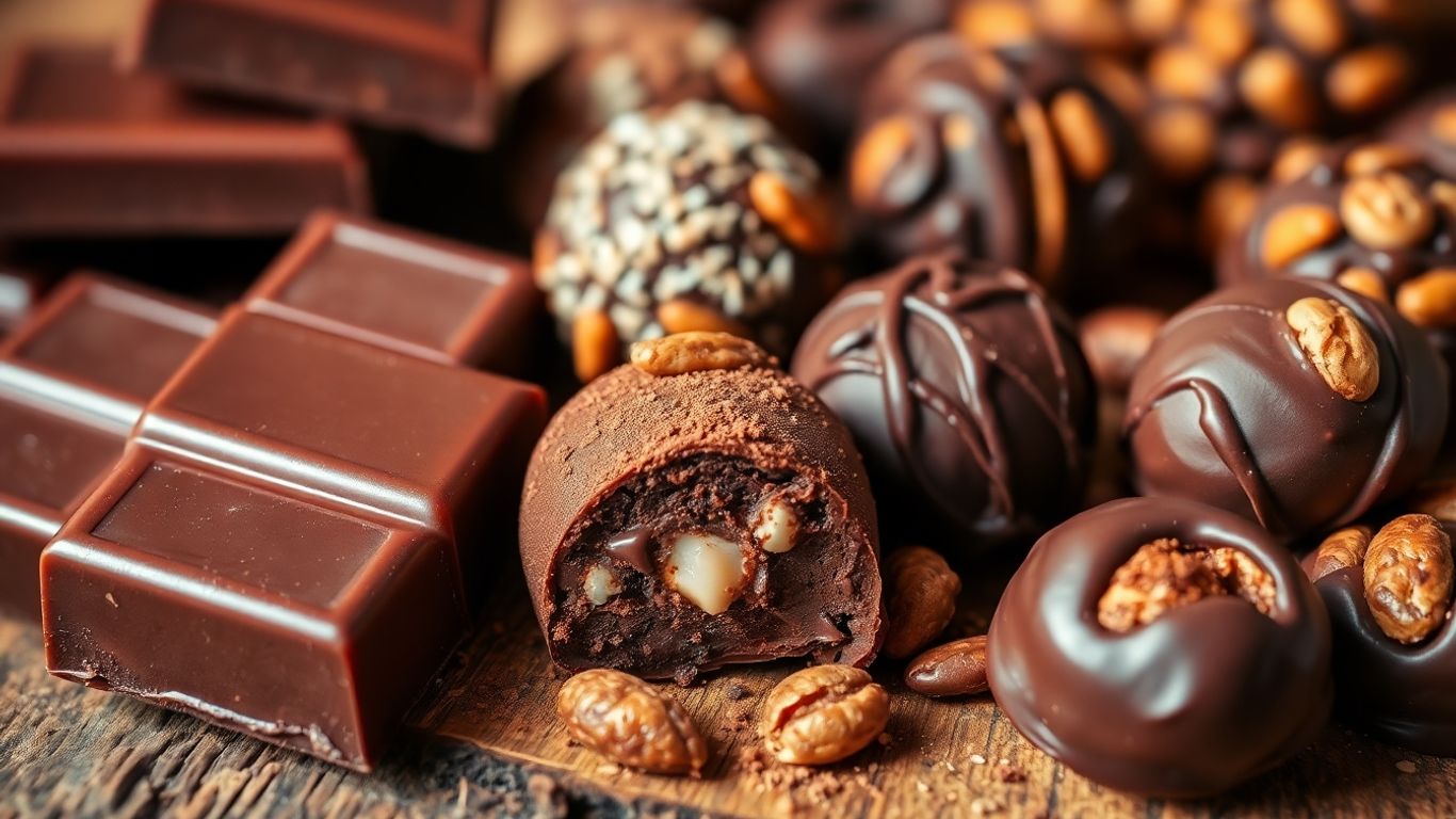 Vegane Schokoladenkreationen auf Holztisch