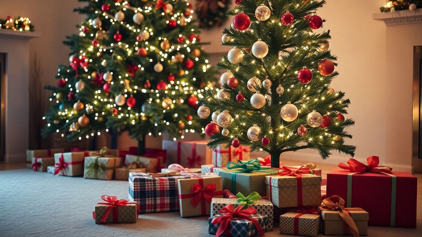 Christmas tree with gifts, countdown to Christmas 2025.