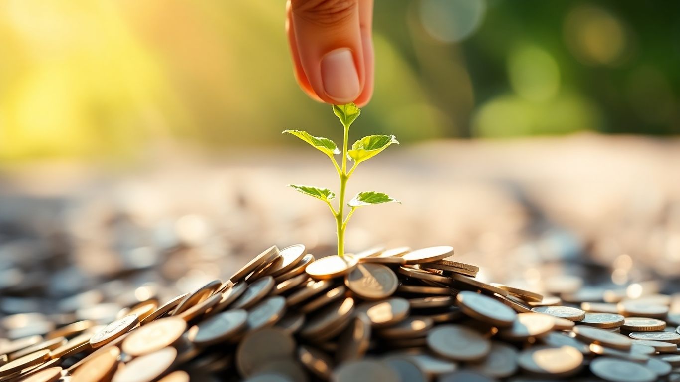 Plant growing from coins, symbolizing financial growth and ROI.