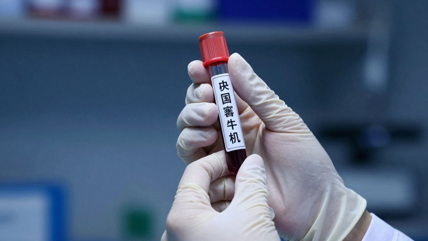 Doctor holding blood vial, medical test concept.
