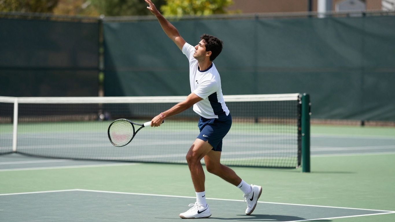 Jucător de tenis în acțiune pe teren.