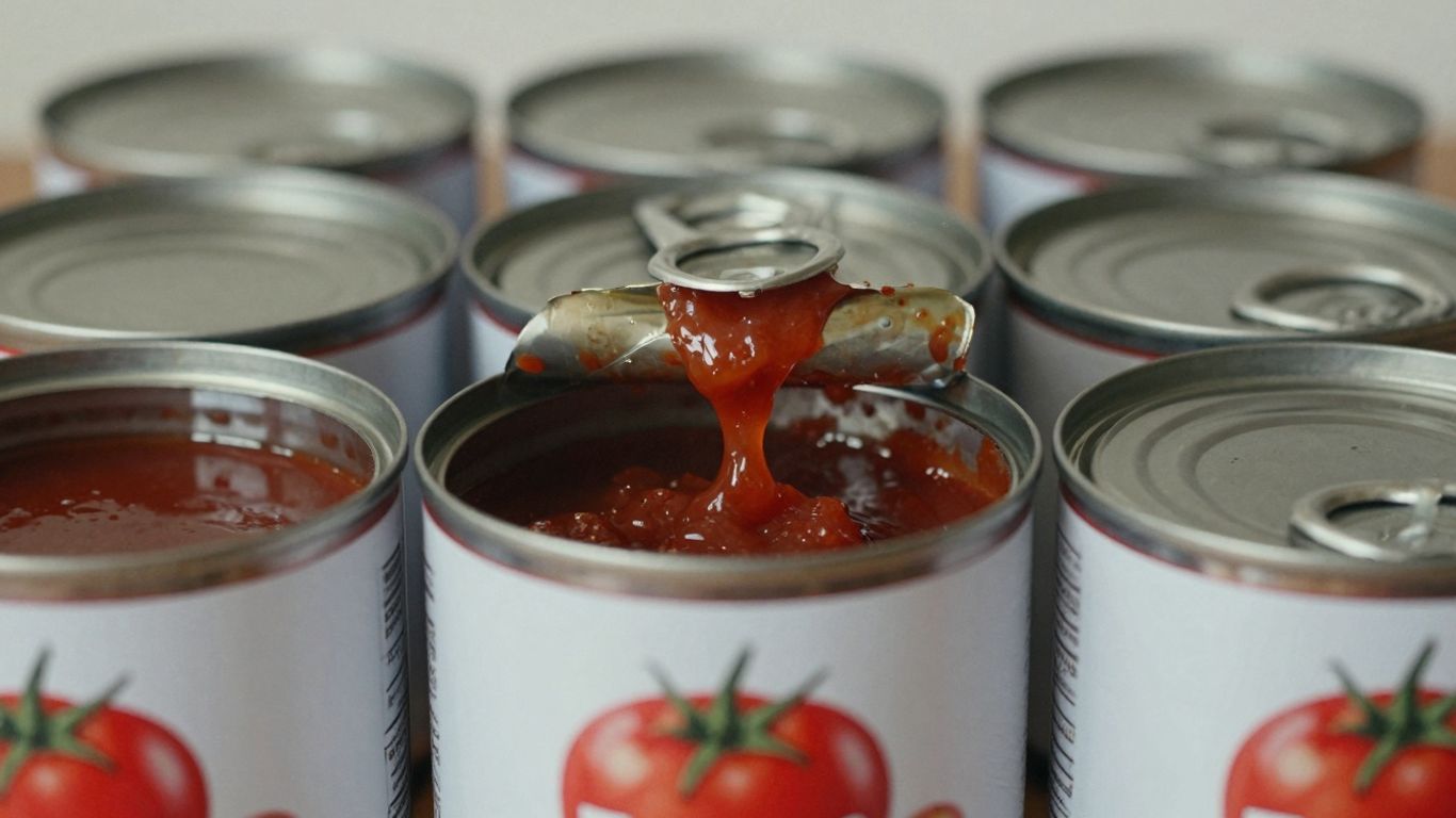 Costco tomato paste cans stacked for savings.