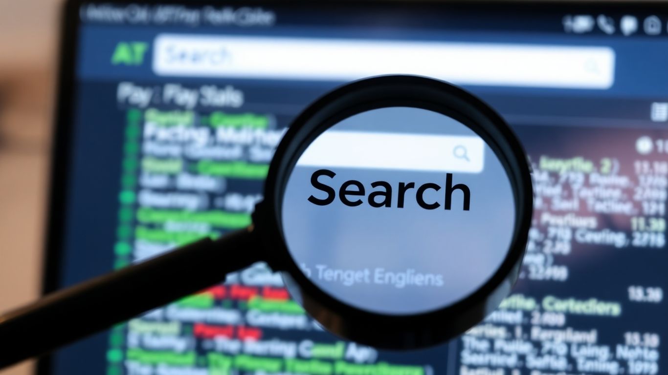 Magnifying glass over Bing search results.