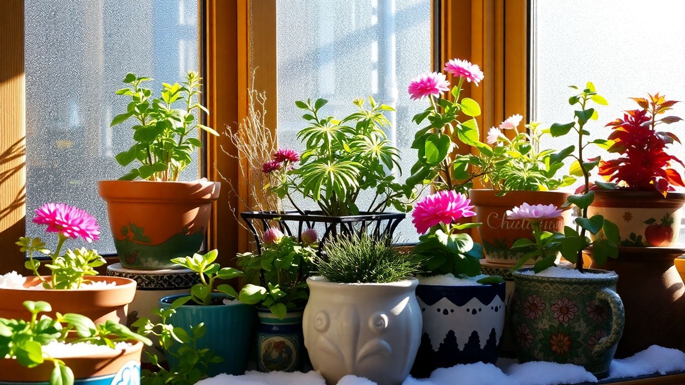 Kreative Pflanzgefäße im winterlichen Garten mit Pflanzen