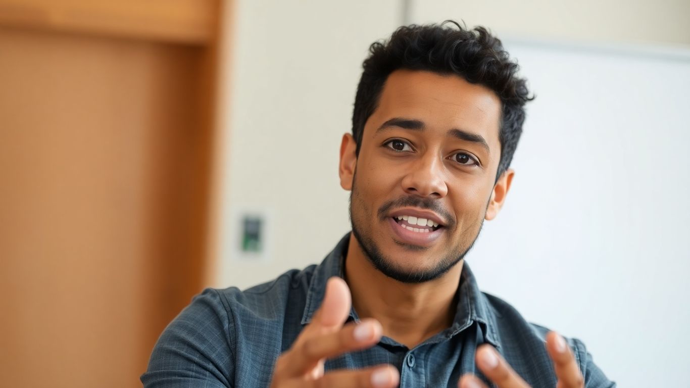 Person speaking confidently into a microphone for a test.