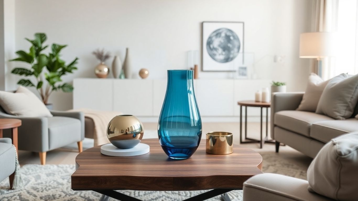 Blue vase with modern home decor accents