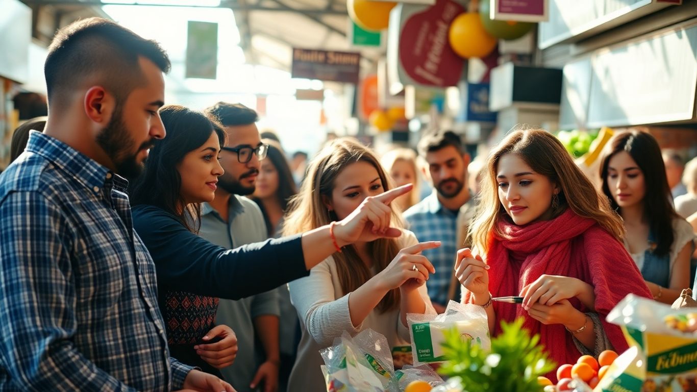 Consumers making purchasing decisions in a marketplace.