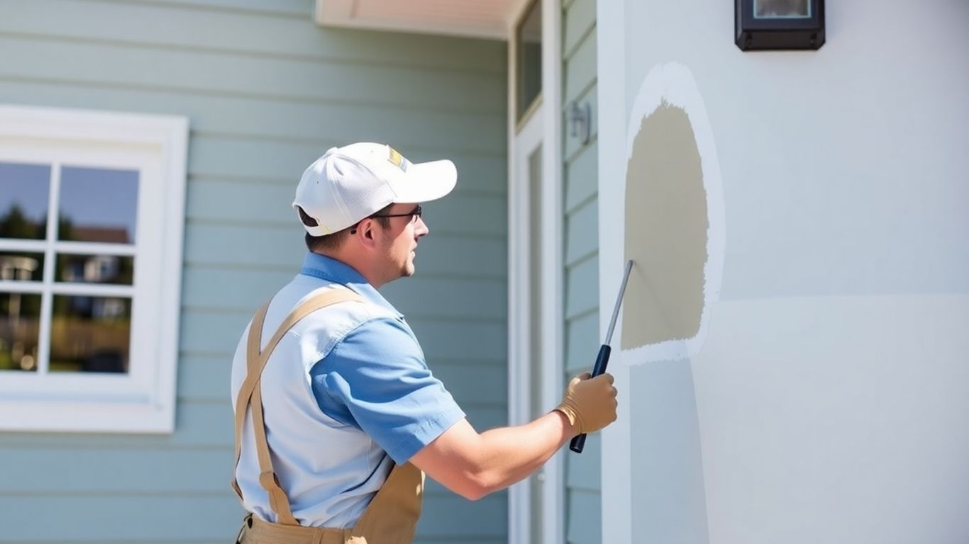 Painter applying exterior house paint