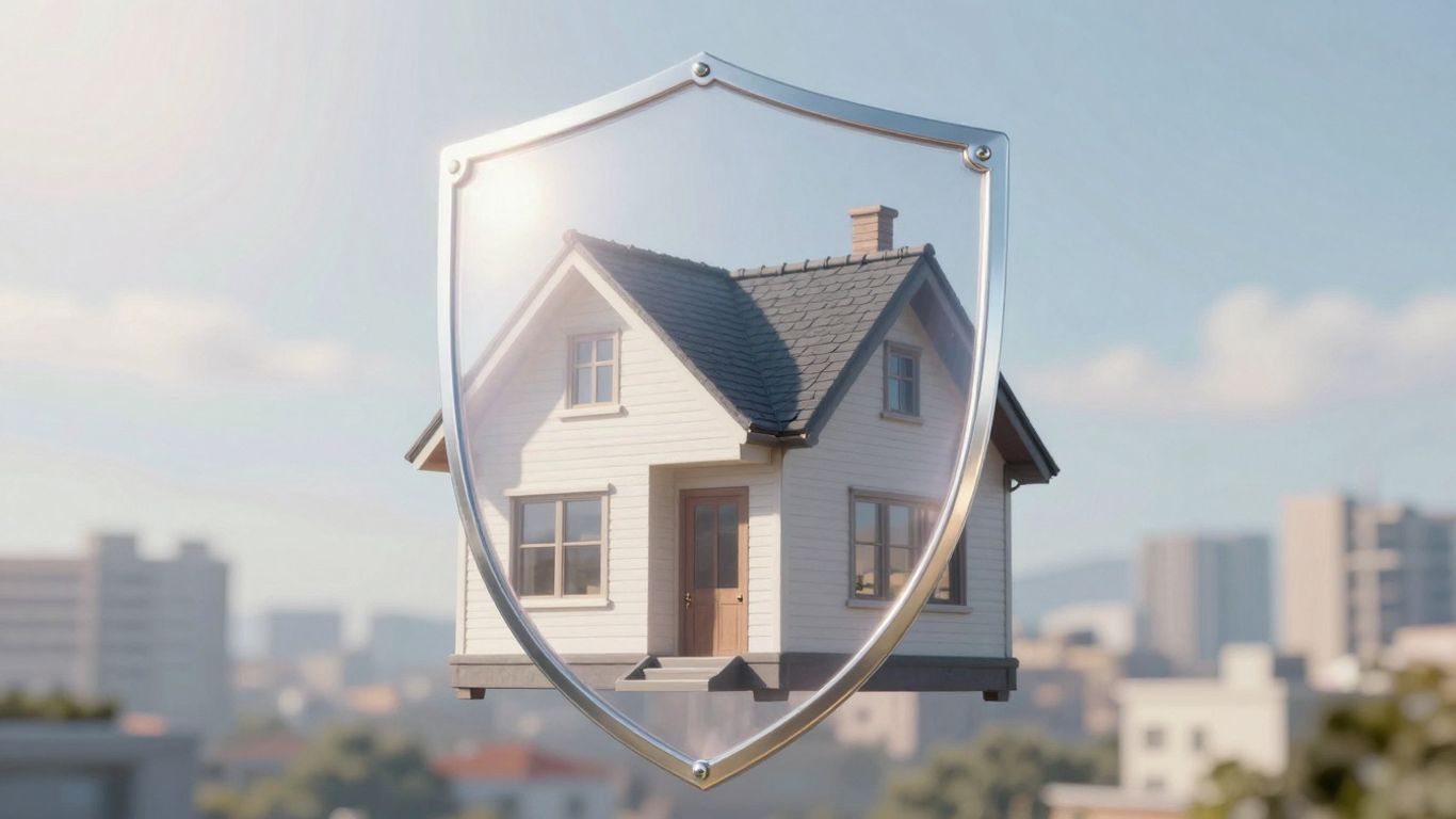 Casa protegida por un escudo de seguro.