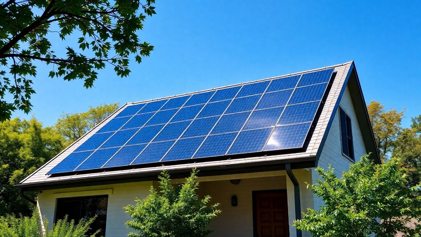 Panouri solare hibride pe acoperișul unei case moderne.