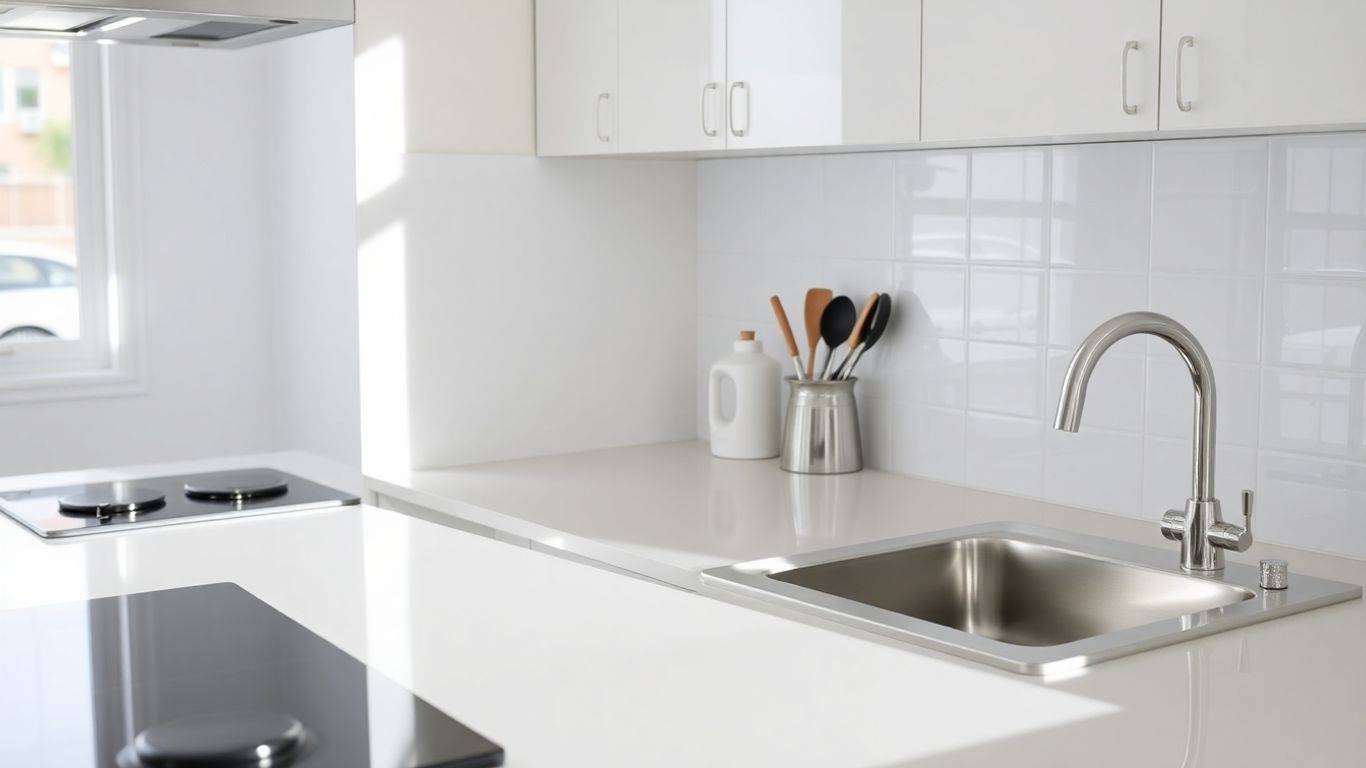 Pristine modern kitchen with polished surfaces and clean appliances