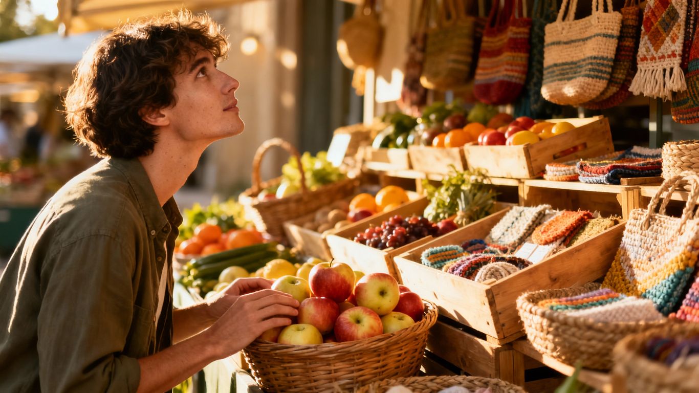 Mindful shopper choosing sustainable products.