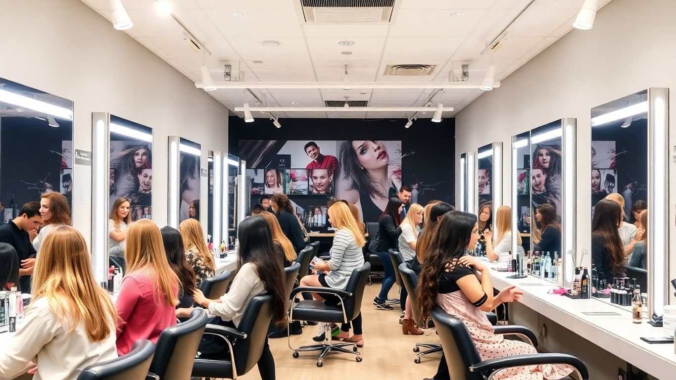 Modern Australian hair salon with stylists and clients
