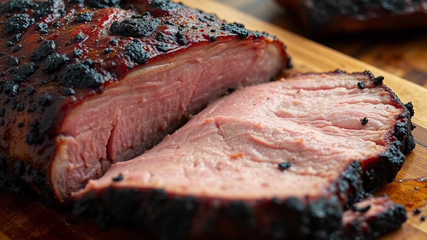 Smoked brisket with smoke ring on cutting board
