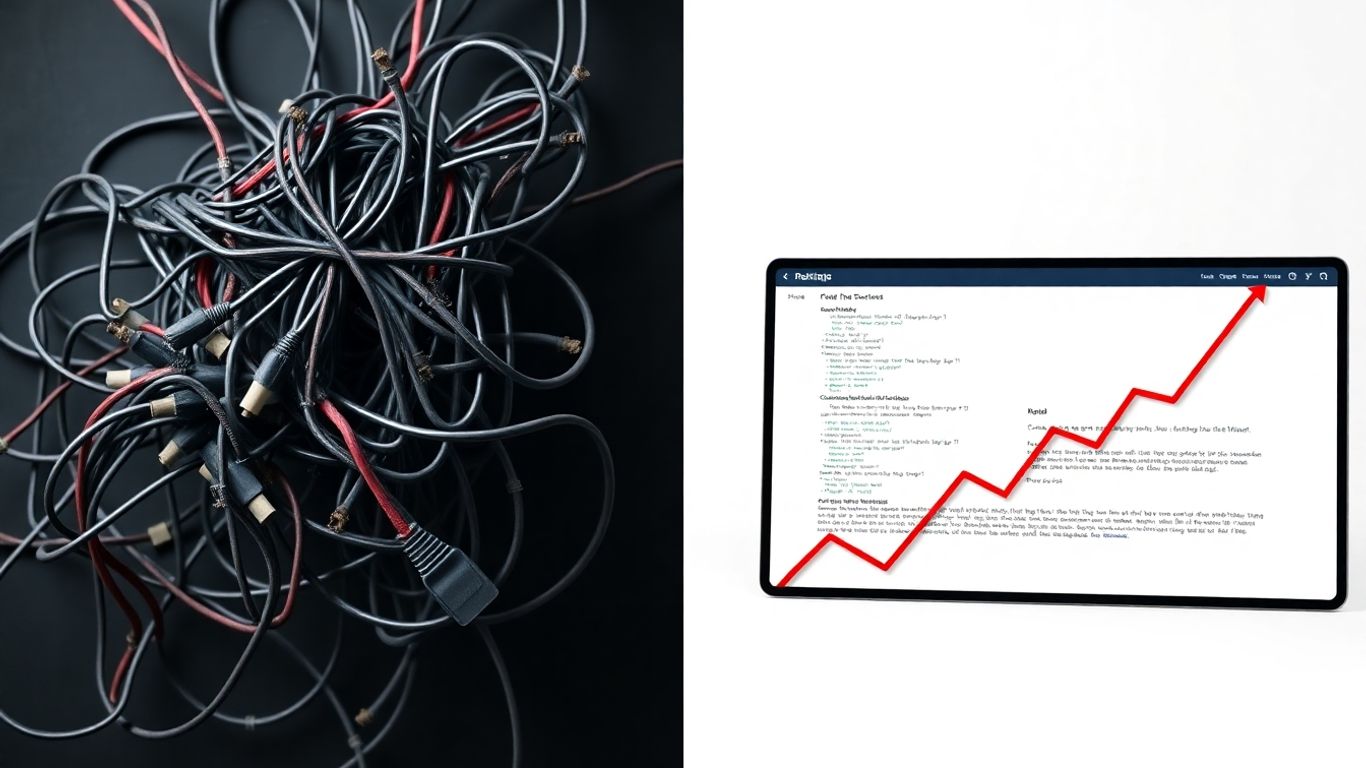 Messy code versus clean code leading to website success.