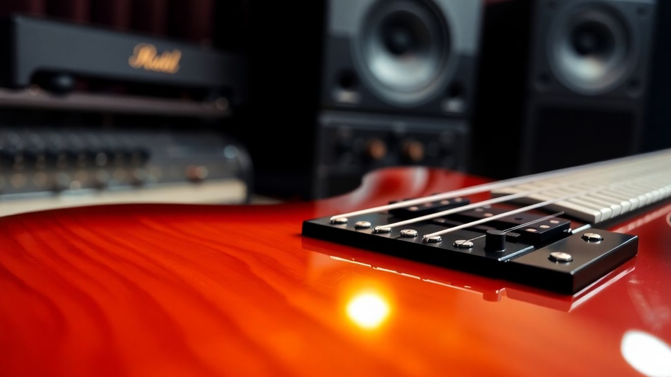 Electric guitar fretboard and strings for AI plugin review.