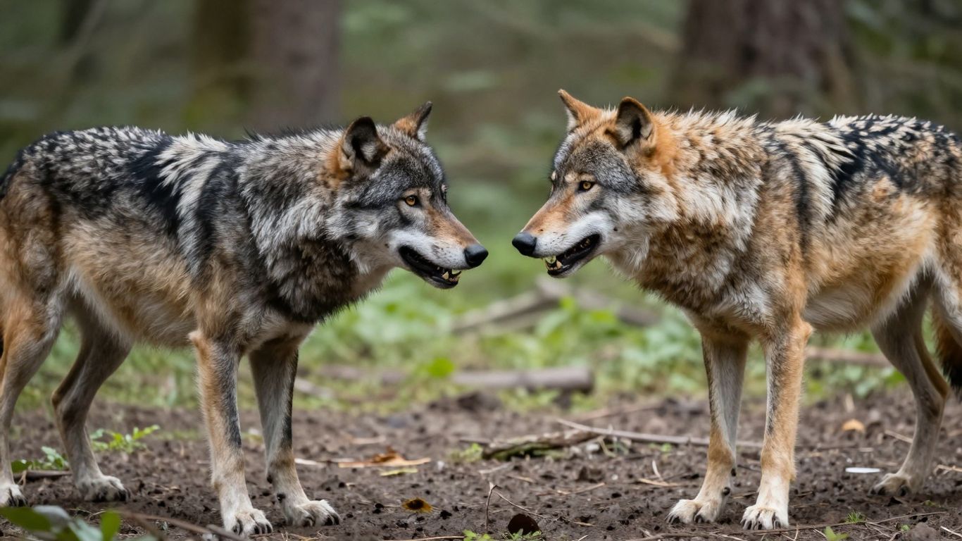Zwei Wölfe im Kampf