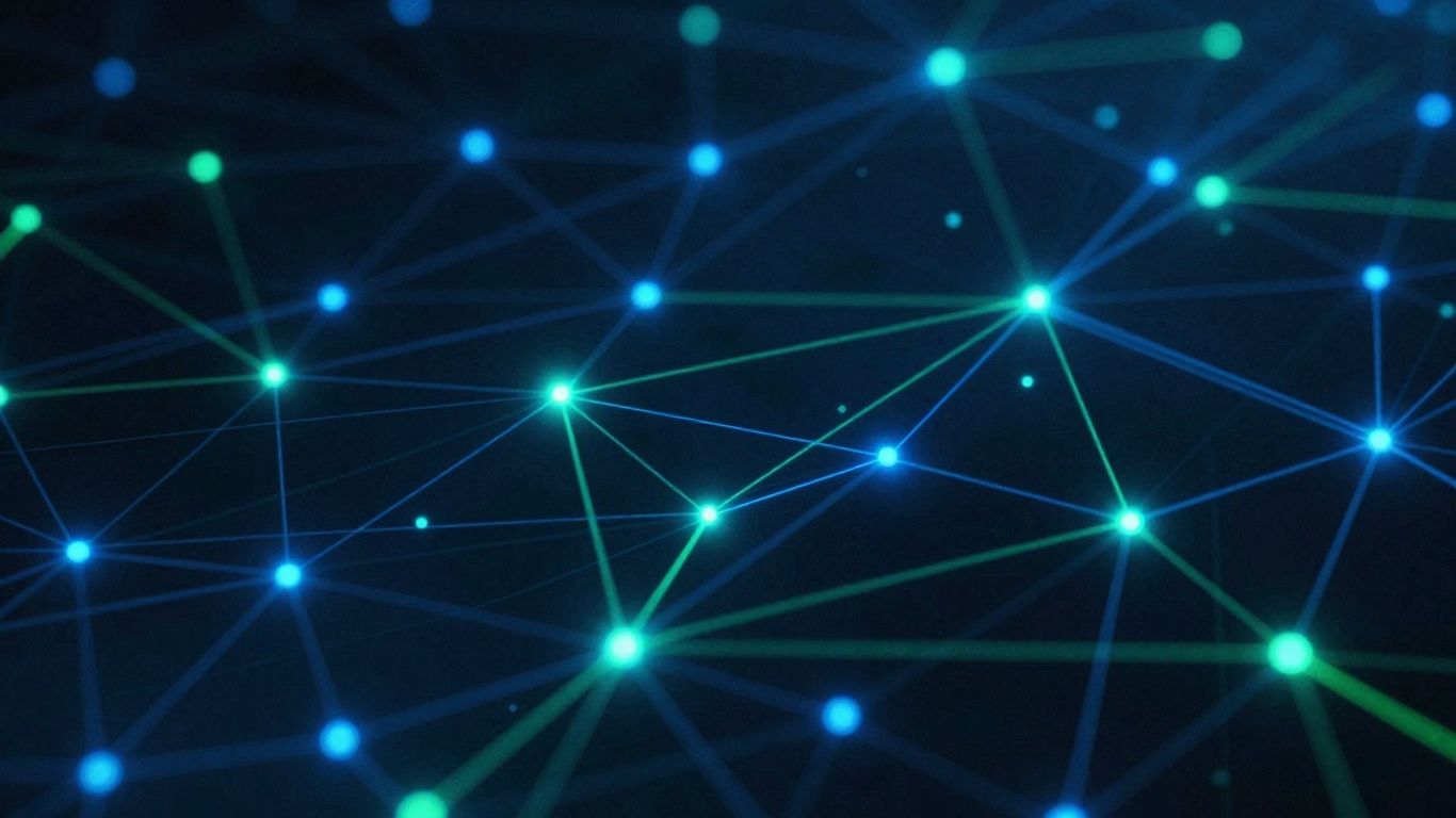 Digital network pathways with glowing nodes.
