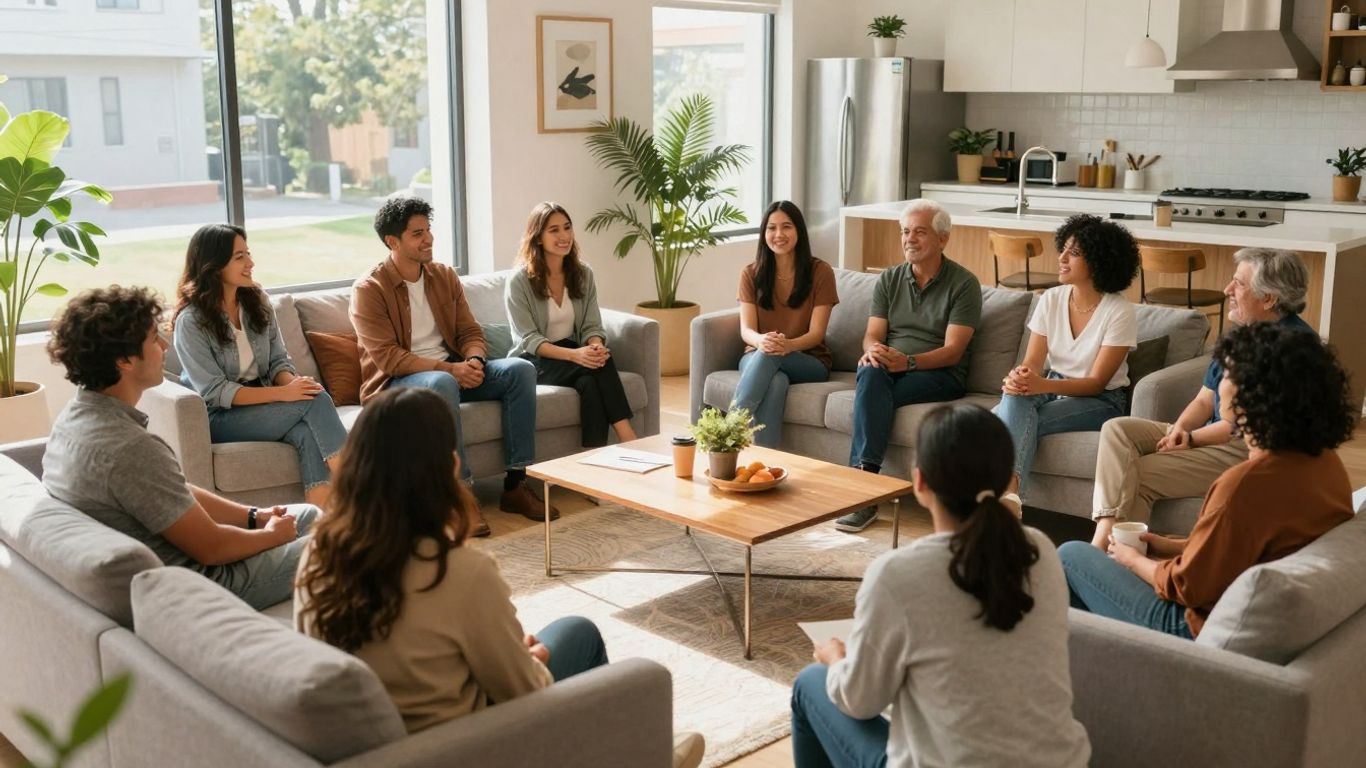 Menschen in einem modernen Gemeinschaftswohnraum