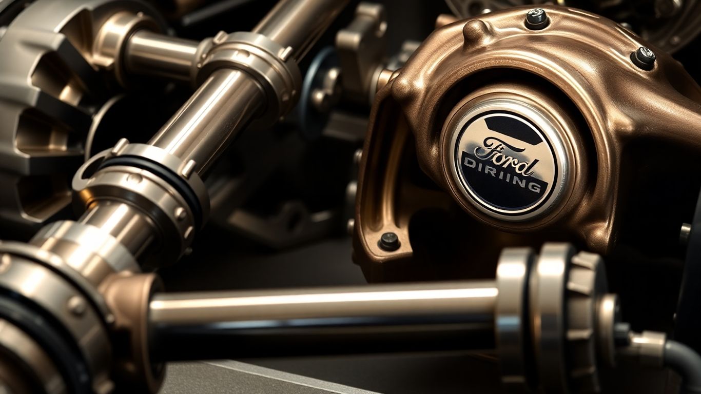 Ford driveline parts: differential and driveshaft.