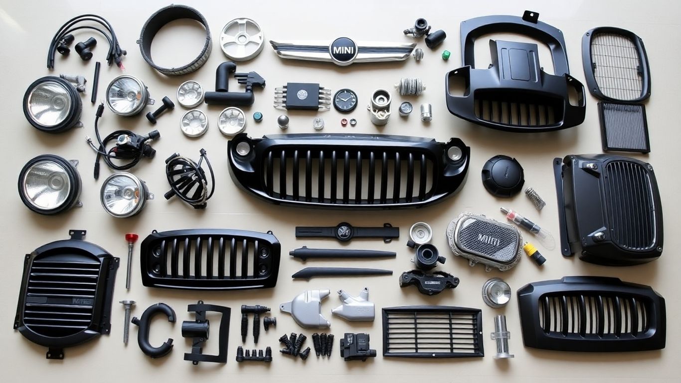 Mini Countryman parts laid out for display.