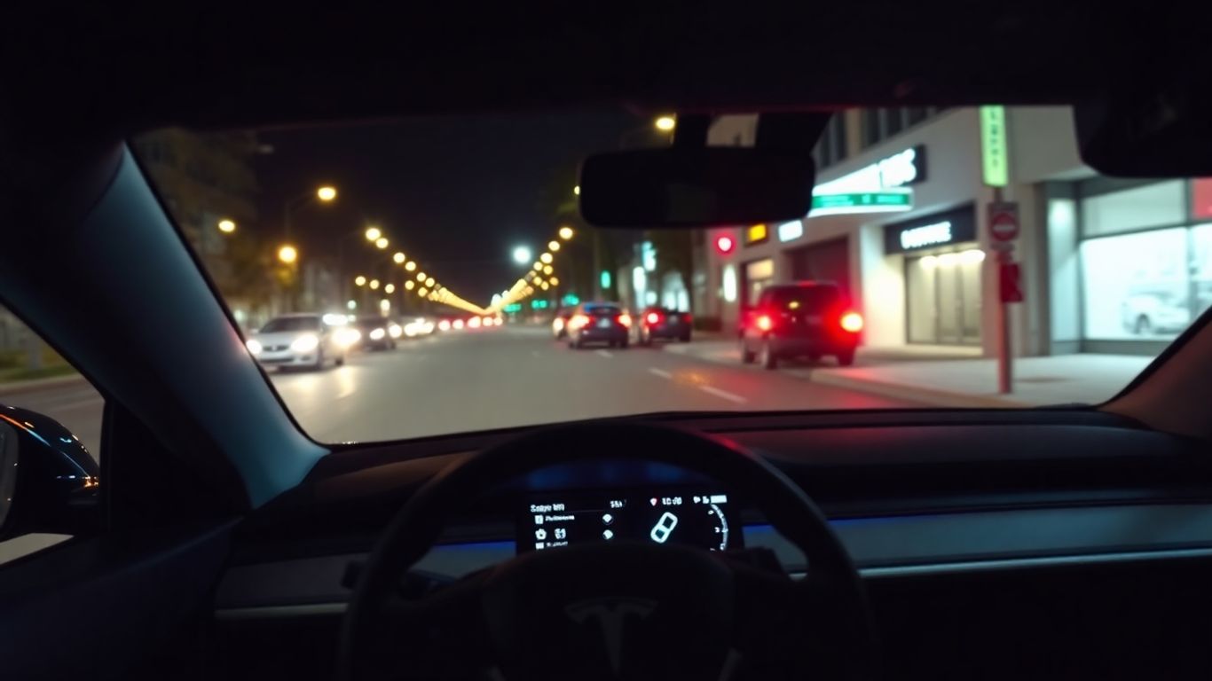 Tesla robotaxi interior with monitoring system active.