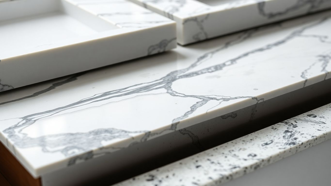 Various bathroom vanity top materials and textures.