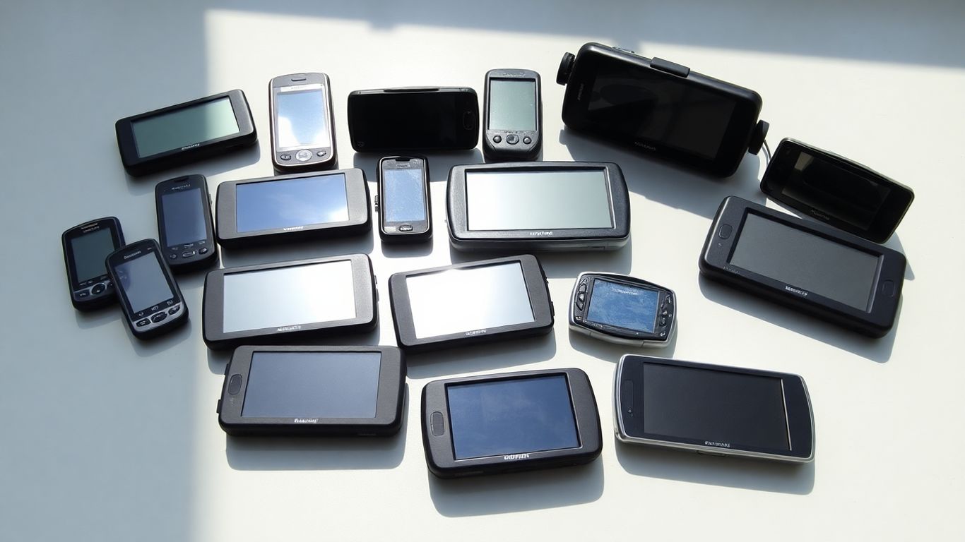 Verschiedene GPS-Geräte nebeneinander liegend