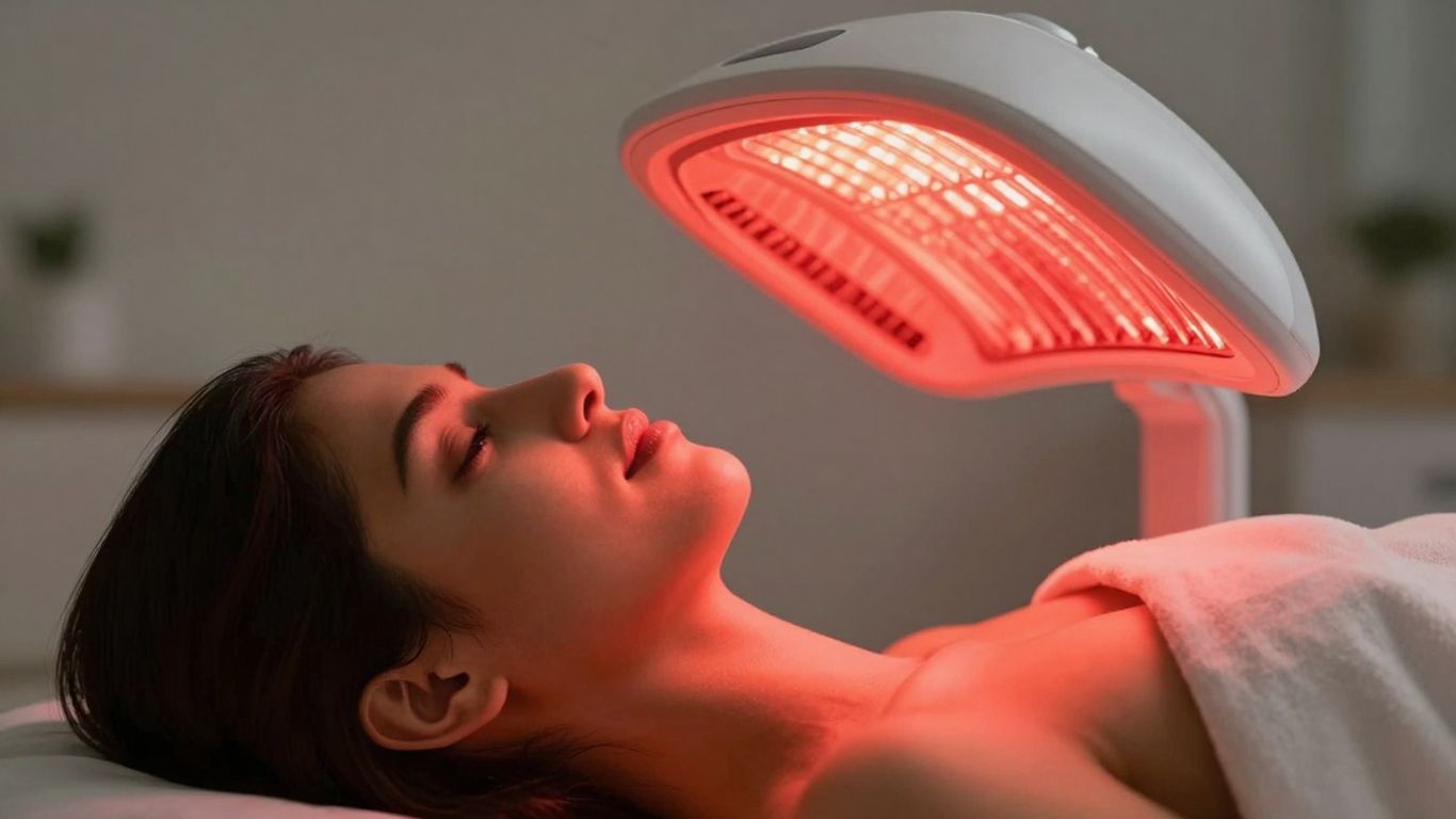 Person receiving red light therapy for recovery.