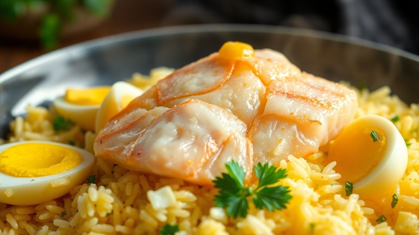 High-protein Kedgeree with fish, rice, and eggs.