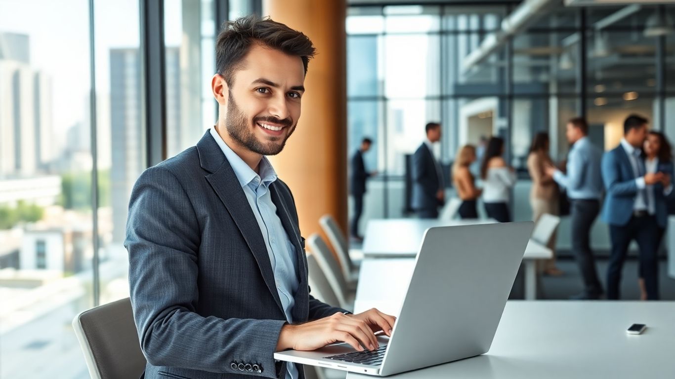 Professional networking in a bright modern office setting