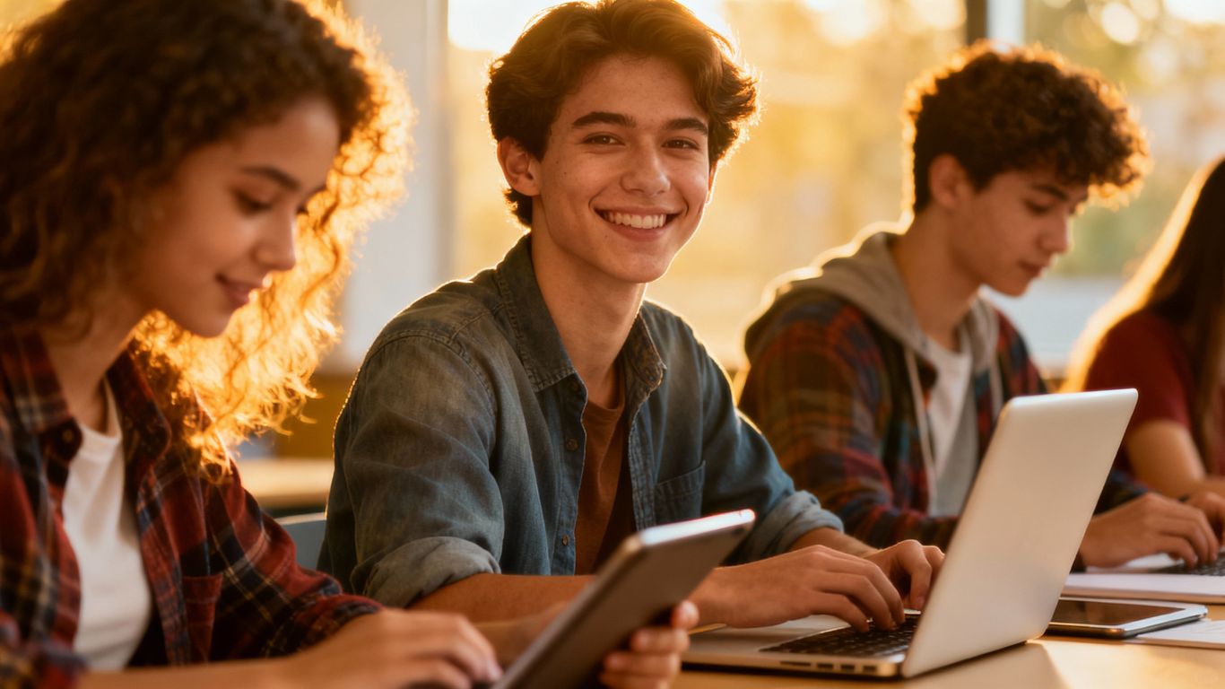 People learning on laptops and tablets