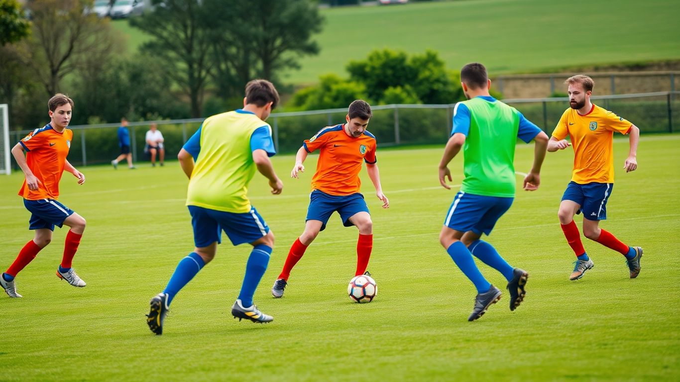 Players in action during a five-a-side football game.