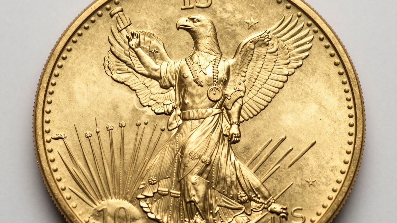 عملة ذهبية أمريكية من فئة 10 دولارات أمريكية، تحمل صورة نسر ورأس هندي