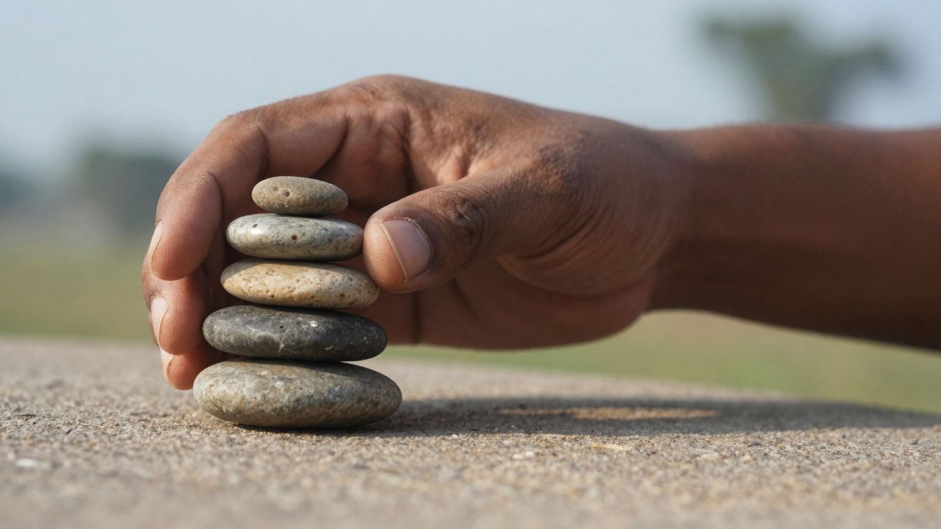 Turnuri din pietre mici, echilibrate, pe fundal natural.