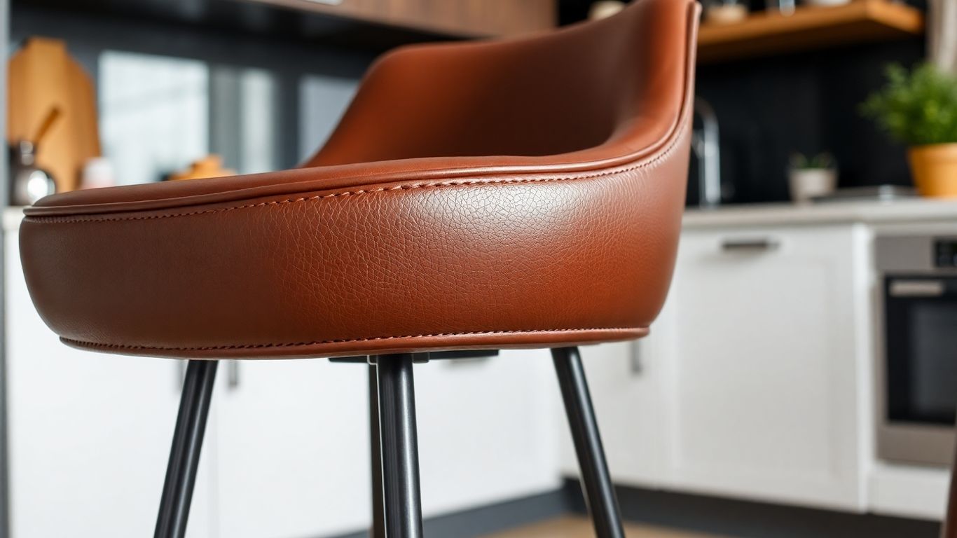 Stylish brown leather bar stool in a modern kitchen.