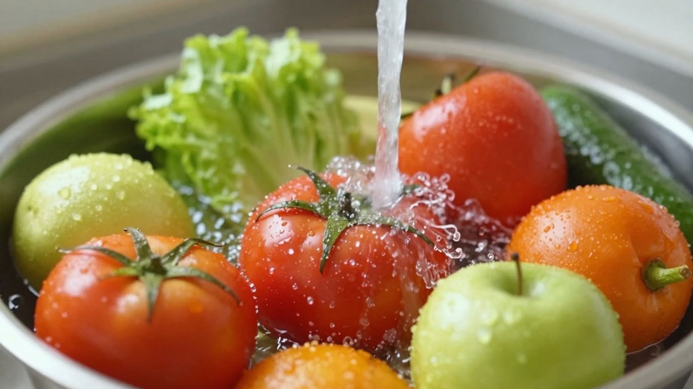 Spălarea fructelor și legumelor proaspete sub jet de apă.